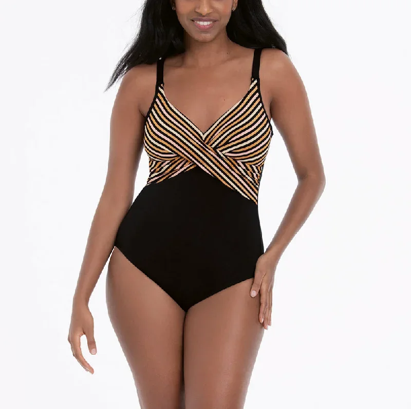 Anita Swimwear Noy Black Gold Pink Stripe One Piece 7232