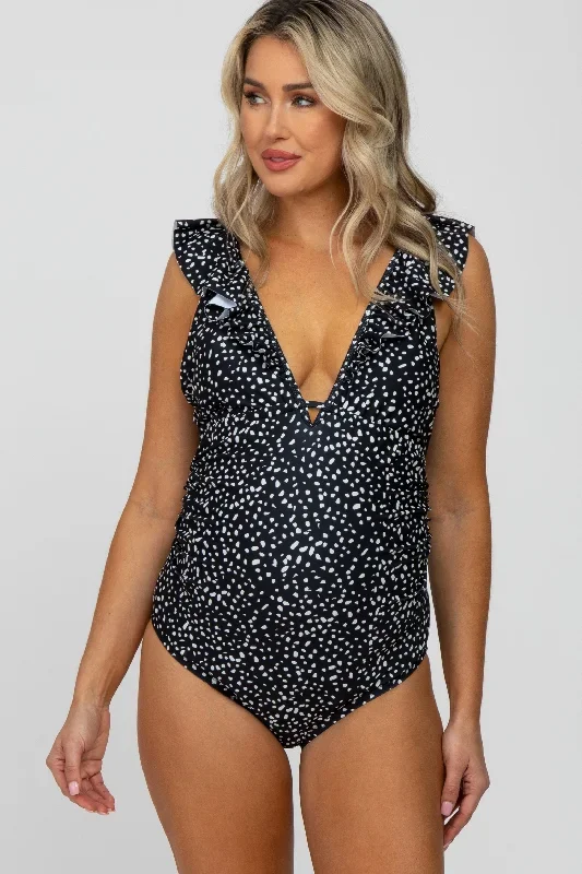 black-animal-print-ruffle-maternity-one-piece-swimsuit