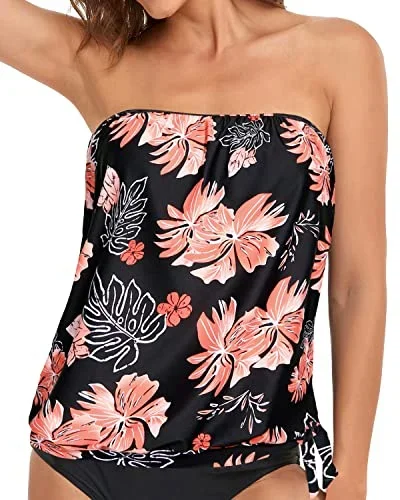 Blouson Swimwear Top Women's Strapless Bandeau Tankini Tops