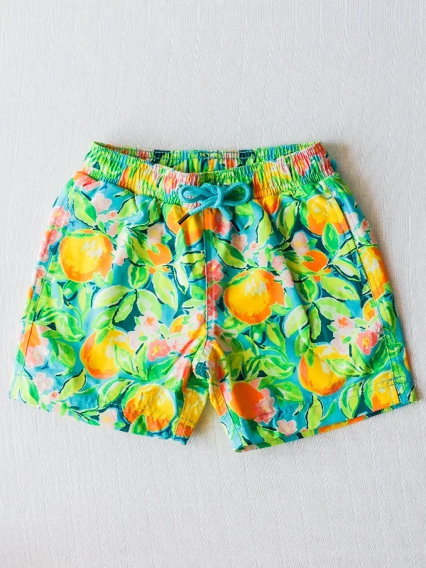 Boy's Swim Trunks - Bright Lemon Floral