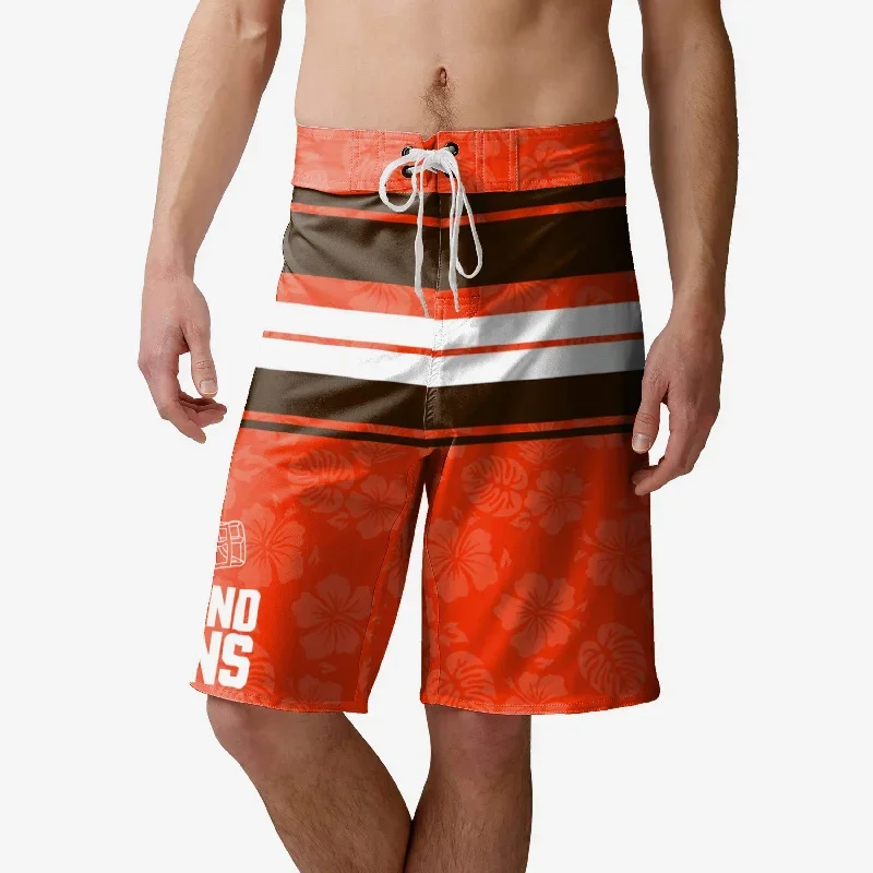 Cleveland Browns Hibiscus Boardwalk Stripe Boardshorts