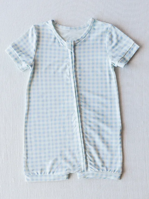 Cloud Shorty Layette - Sky Blue Check