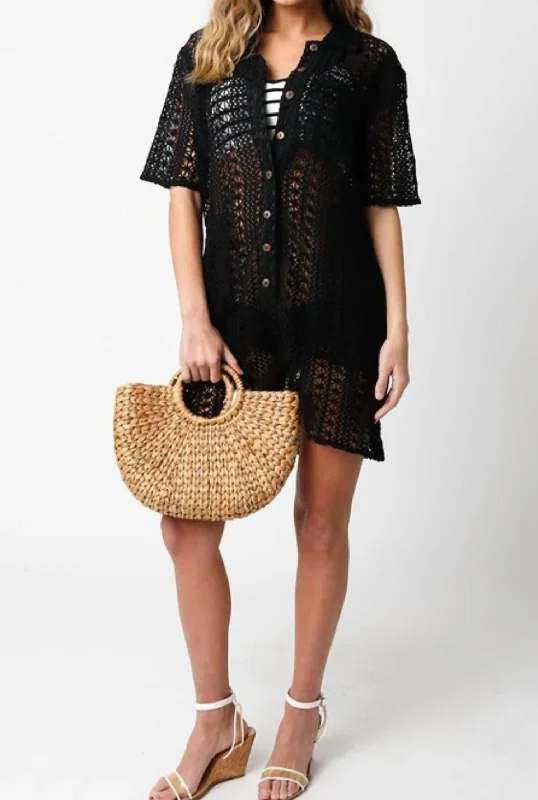 Crochet Cover Up Dress In Black