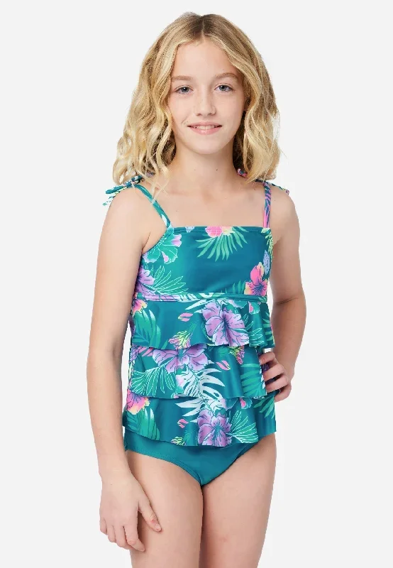 Patterned Ruffle Tankini Swim Set