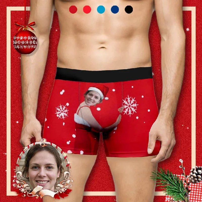 #Top Christmas Briefs Custom Face Hug Christmas Snowflake Men's Boxer Briefs Put Your Face on Underwear with Custom Image