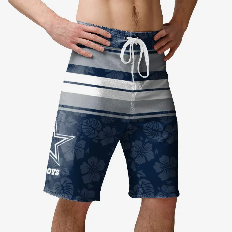 Dallas Cowboys Hibiscus Boardwalk Stripe Boardshorts