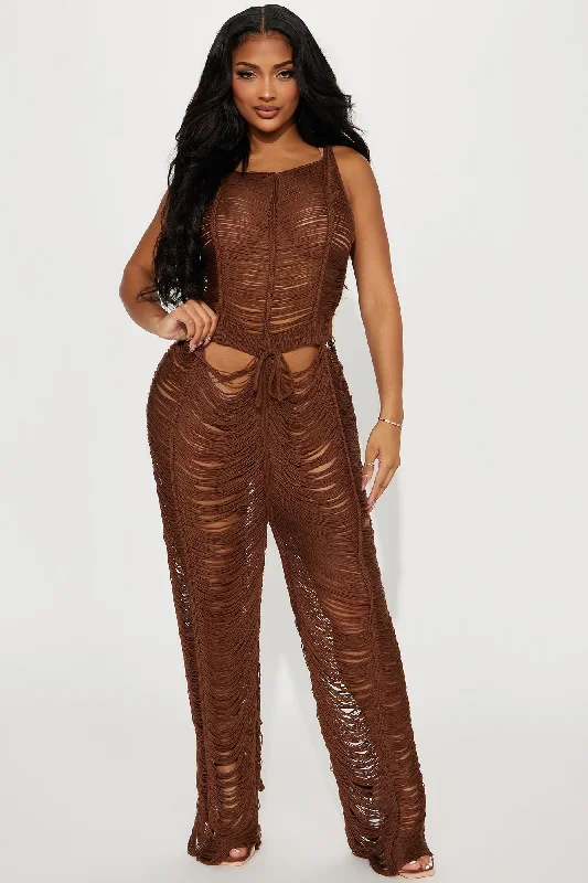 Delilah Crochet Cover Up Jumpsuit - Chocolate