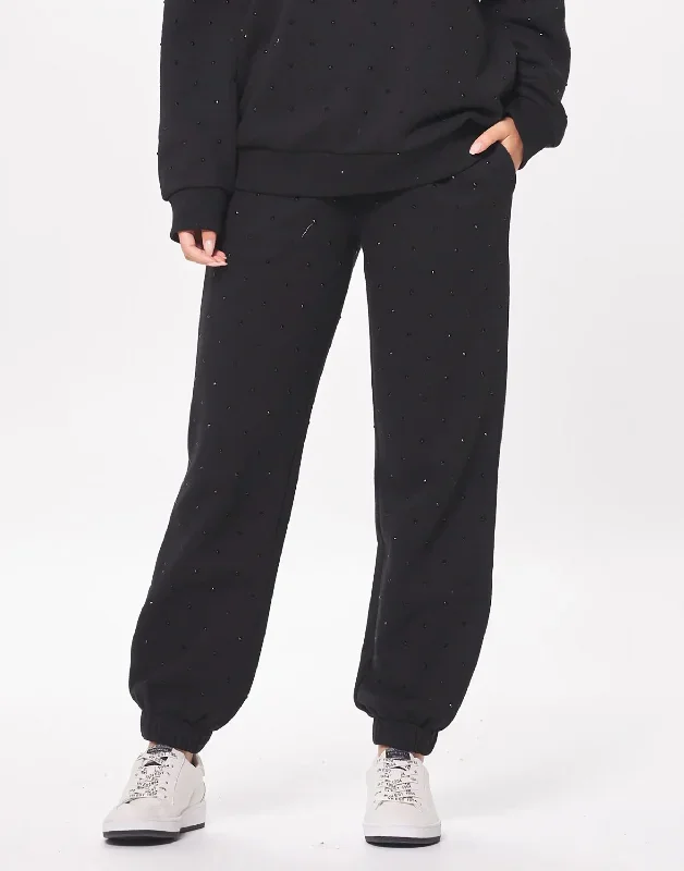 Fleece Jogger with Rhinestones by Vintage Havana - Black