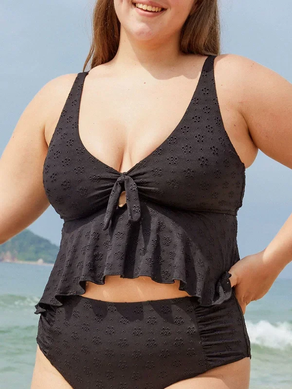 Floral Cutout Flounce Plus Size Tankini Top