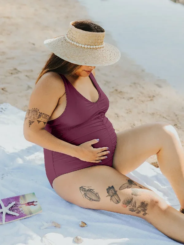 gathered-maternity-one-piece-swimsuit-maroon