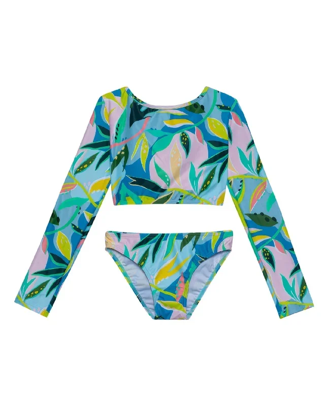 Gottex Kids Rainforest Long Sleeve Cropped Rash Guard Top And Bikini Bottom