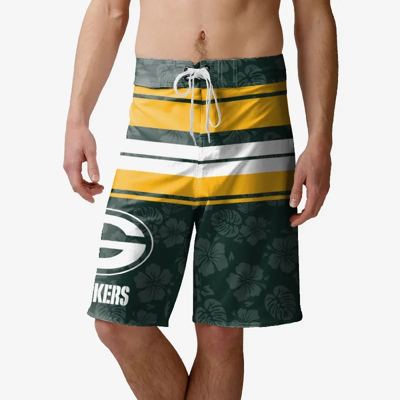 Green Bay Packers Hibiscus Boardwalk Stripe Boardshorts