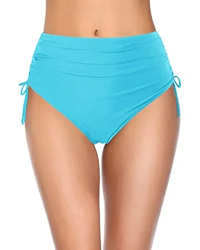 Women High Waisted Bikini Bottoms Full Coverage Tummy Control Swim Bottom-Blue