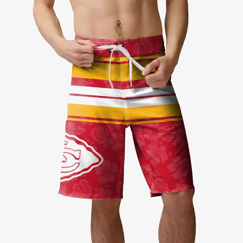 Kansas City Chiefs Hibiscus Boardwalk Stripe Boardshorts