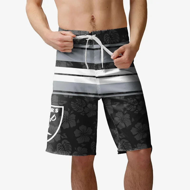 Las Vegas Raiders Hibiscus Boardwalk Stripe Boardshorts