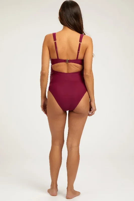 magenta-twist-front-back-cutout-maternity-one-piece-swimsuit