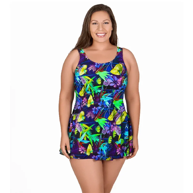 T.H.E. Women's Plus Size Swimdress - Tropical Dreams