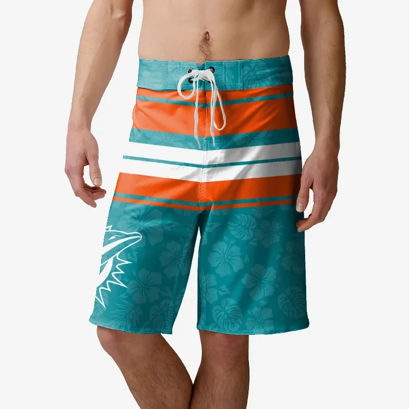 Miami Dolphins Hibiscus Boardwalk Stripe Boardshorts