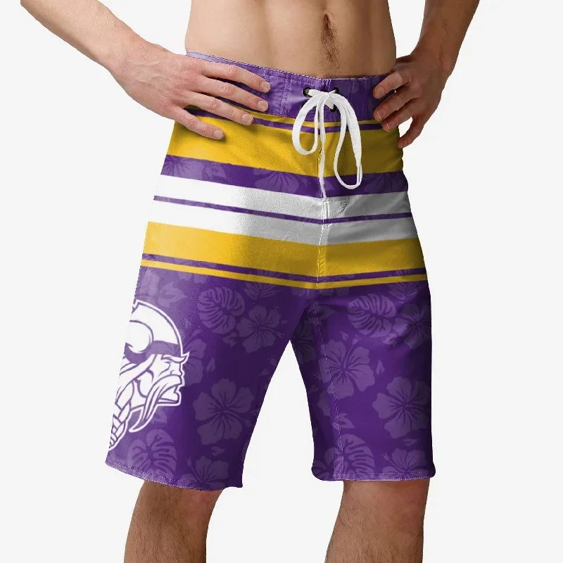 Minnesota Vikings Hibiscus Boardwalk Stripe Boardshorts