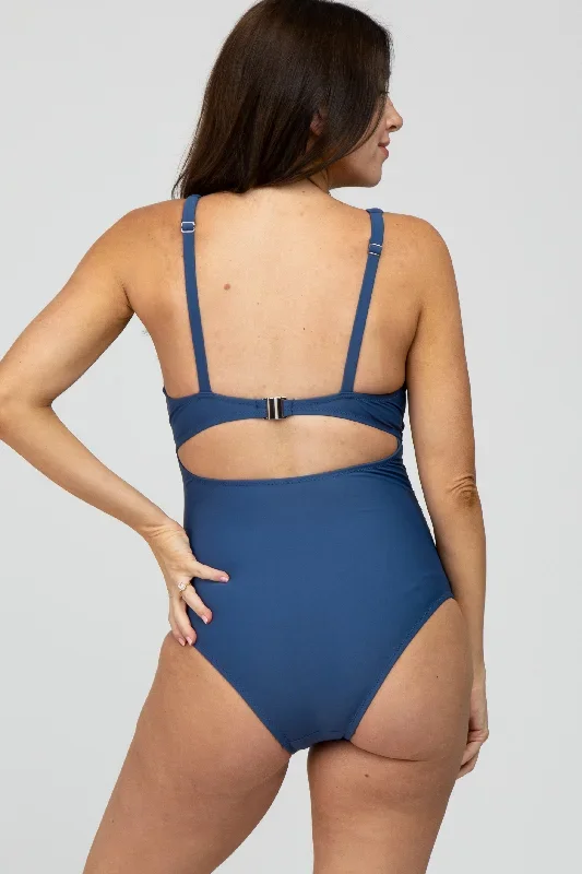 navy-blue-ruched-sides-front-cutout-maternity-one-piece-swimsuit