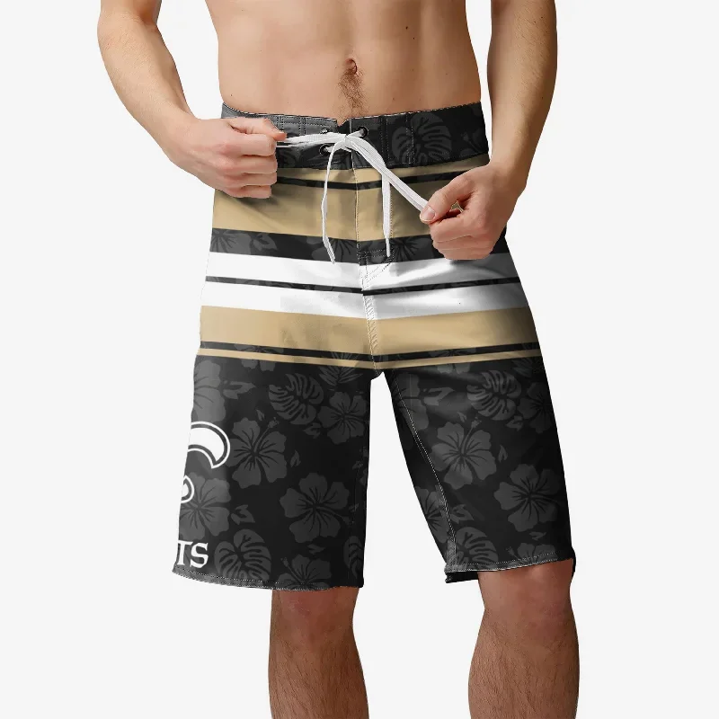 New Orleans Saints Hibiscus Boardwalk Stripe Boardshorts