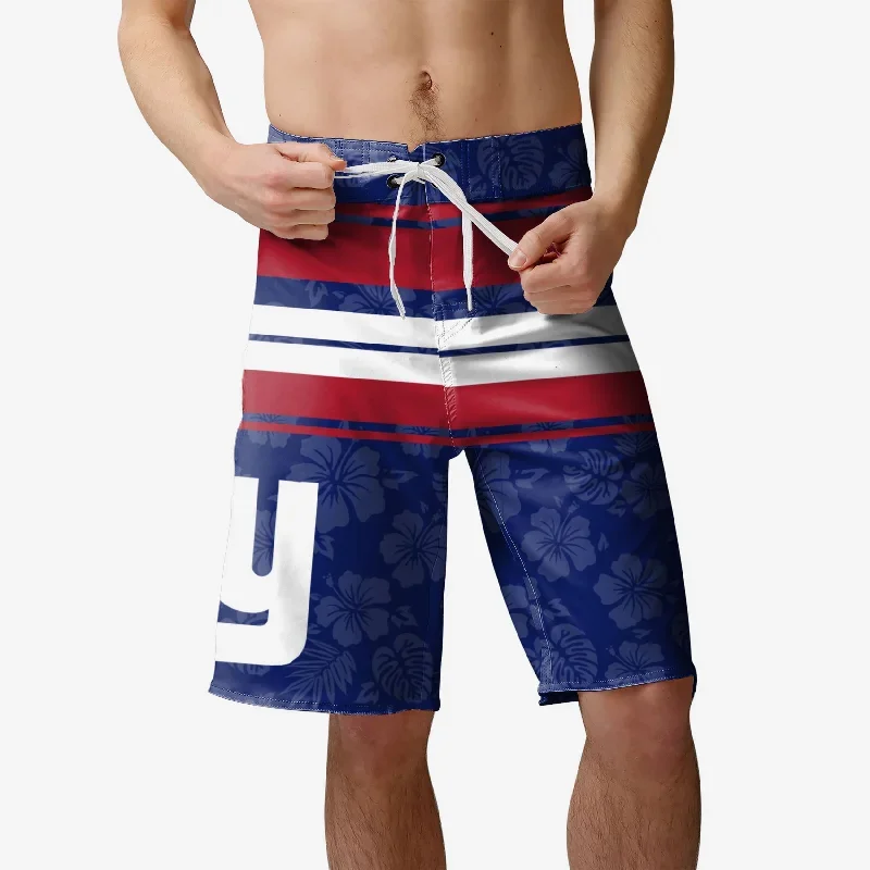 New York Giants Hibiscus Boardwalk Stripe Boardshorts