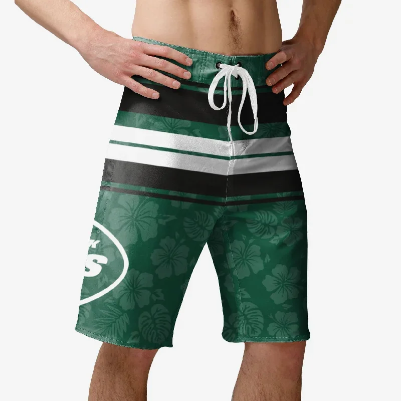 New York Jets Hibiscus Boardwalk Stripe Boardshorts