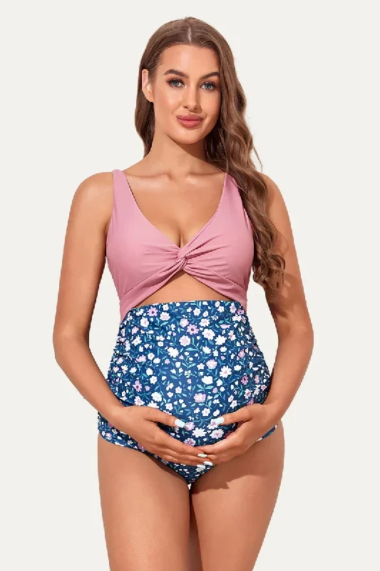 One Piece Criss Cross Cutout Maternity Swimwear