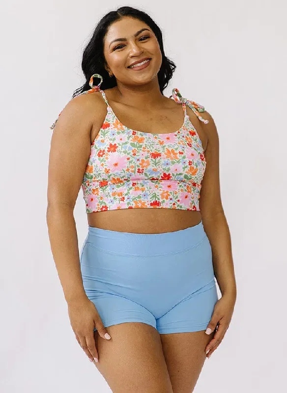 Painted Floral Shoulder-Tie Crop Top