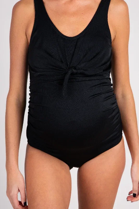 pinkblush-black-ribbed-front-knot-one-piece-maternity-swimsuit