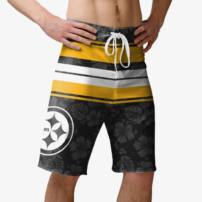 Pittsburgh Steelers Hibiscus Boardwalk Stripe Boardshorts