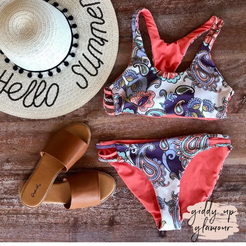 Last Chance Size XL | Poolside Paradise Paisley and Floral Print Bikini Bottoms in Coral