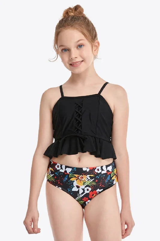 Sunset Vacation  Printed Crisscross Ruffled Two-Piece Swim Set I Kids Swimwear