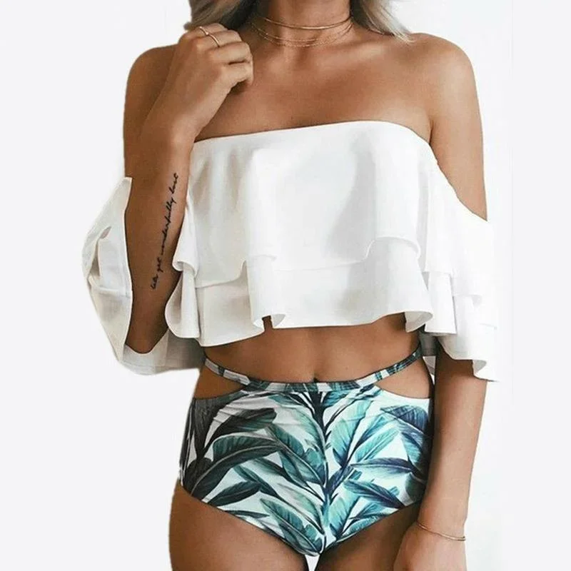 Ruffle Vintage Striped Bottom Bikini Set