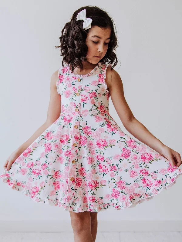 Ruffled Trim Dress - Wild Roses