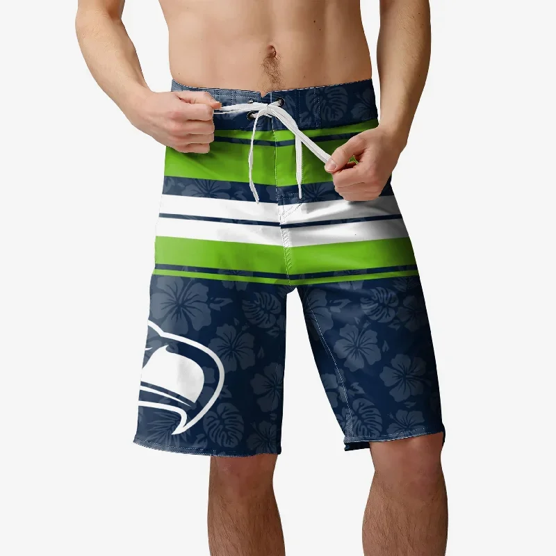 Seattle Seahawks Hibiscus Boardwalk Stripe Boardshorts