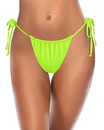 Full Coverage Side Tie Bikini Bottom For Beach Vacation-Yellow Green