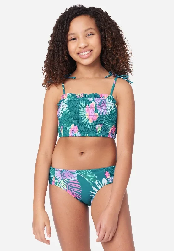 Patterned Smocked Bikini Swim Set