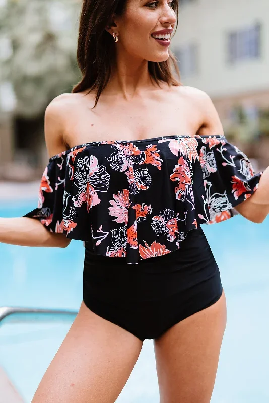 Sunset and Swim Two-Tone Off-Shoulder One-Piece Swimsuit