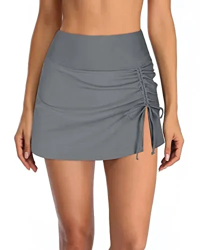 Stylish High Waisted Swim Skirt With Tummy Control For Women-Grey