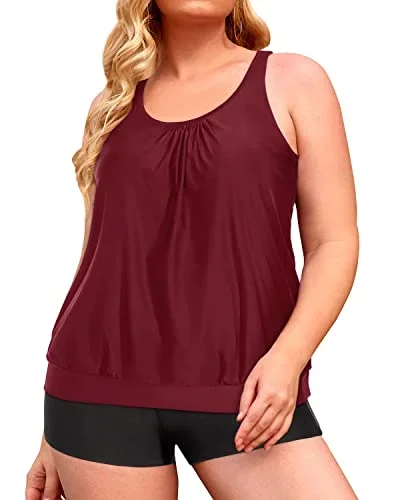 Plus Size Tankini Swimsuit Loose Fit Womens Tankini Tops Loose Fit-Maroon